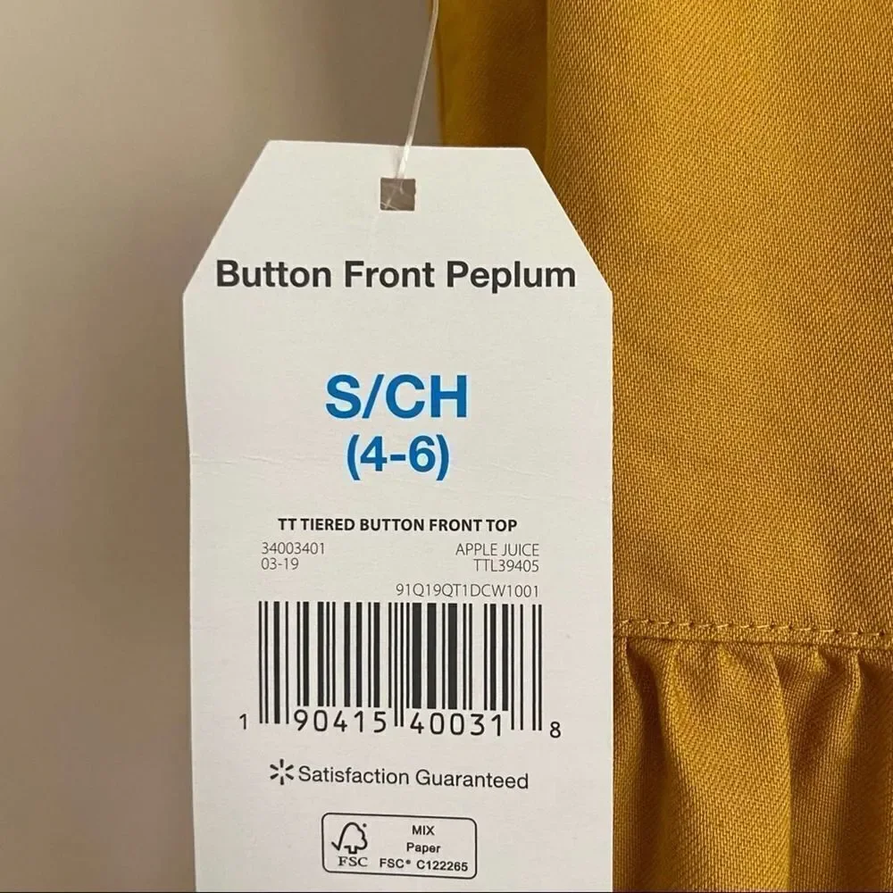 Time and Tru Tiered Peplum Mustard Top Small - Picture 5 of 9